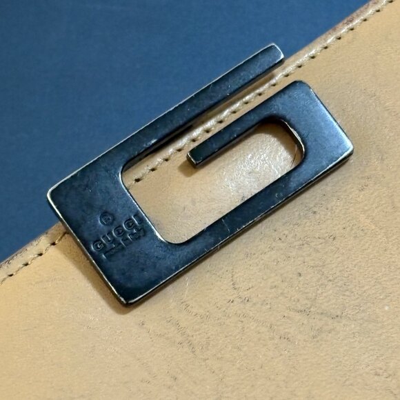 Gucci Vintage 90s Tom Ford Continental Wallet Beige Trifold Leather G Clasp - Picture 6 of 16
